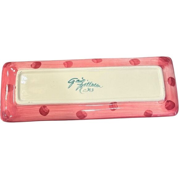 Gail Pittman Holiday Christmas Ornament Rectangular Red Green Tray Platter. - Picture 3 of 6